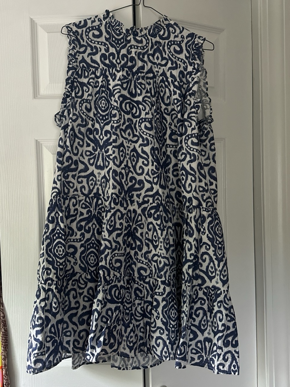 Thread & Dot Tiered Blue and White Printed Dress